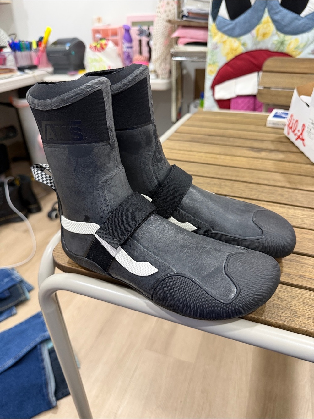Vans Black and White Surf Boots Slip-On Boots